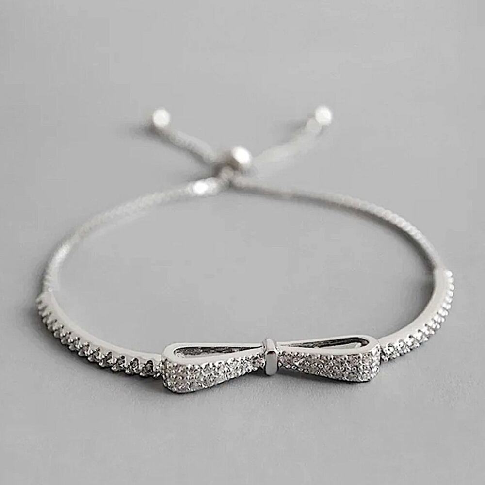 Silver Bracelet, Bow Tie Bracelet, Bowknot Bracelet, Cubic Zirconia, Anniversary - Picture 16 of 16
